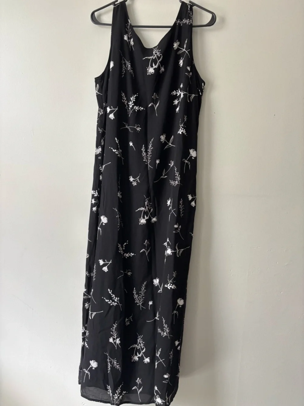Vintage Y2K Black Slip Silk Floral Maxi Dress Romantic Fairy Whimsy Dress Medium